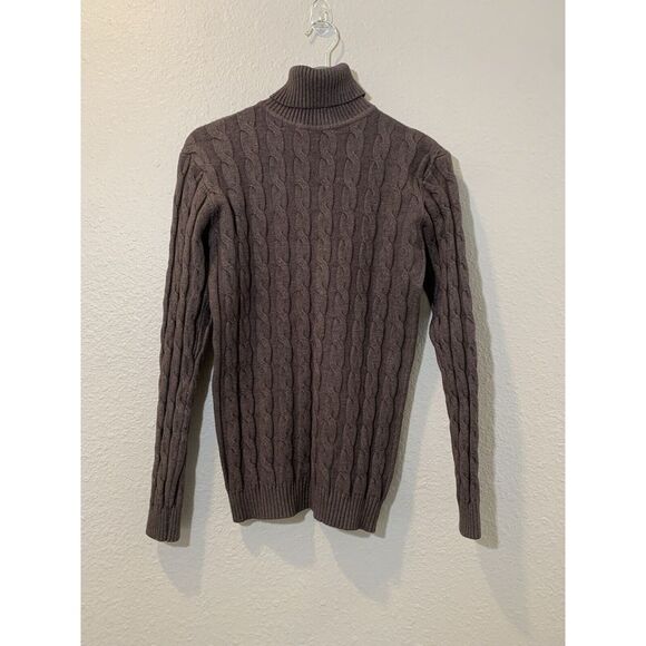Coofandy  Men's Brown Cable Knit‎ Turtleneck Sweater Size M Preppy Slim EUC - Picture 1 of 7